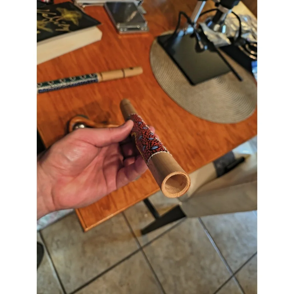 Handmade Teak Wood Tambourine And Two Wood Flutes Possibly Bamboo